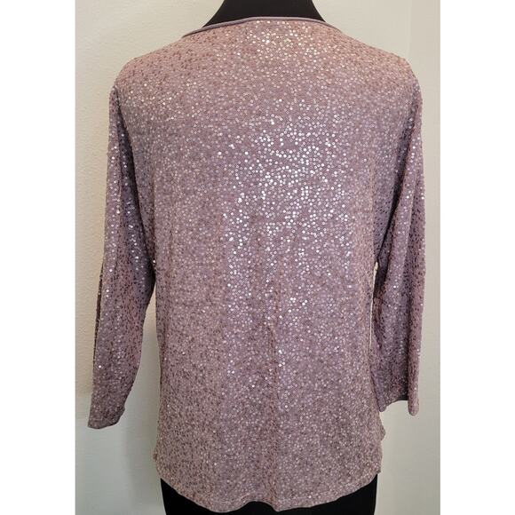 Eileen Fisher Mauve Purple Sequin Silk Cotton Holiday Sweater Women’s Large - Picture 2 of 6